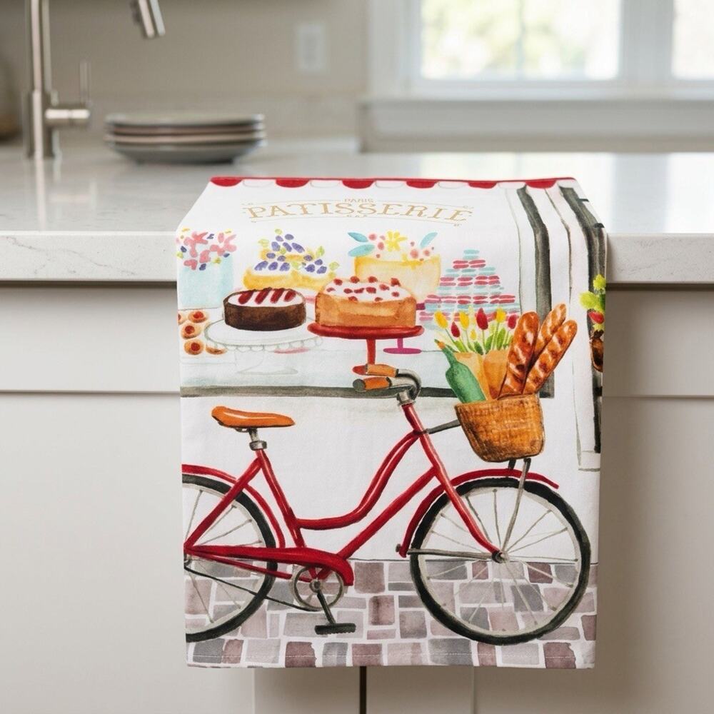Sur La Table Patisserie Bicycle Dish Towels Set of 2 Cotton 18x28 Kitchen France